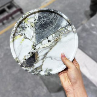 Natural Marble Decorative Tray, Bathroom Bedroom Kitchen Dresser, Round Vanity Tray for Perfume, Cosmetic, Candle