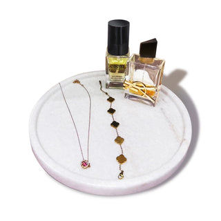 Elegant Marble Tray Round Jewelry Dish and Key Holder, a Vanity Tray and Bathroom Organizer for Soap, Perfume, Candle