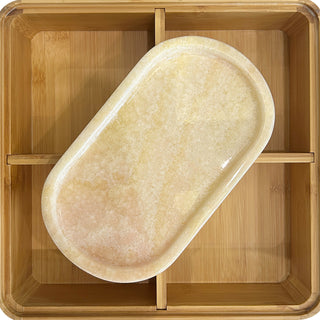 Natural Marble Oval Tray Ornaments Small Tray Storage Dish for Counter, Vanity, Dresser, Nightstand and Desk