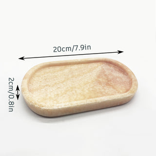 Natural Marble Oval Tray Ornaments Small Tray Storage Dish for Counter, Vanity, Dresser, Nightstand and Desk