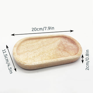 Natural Marble Oval Tray Ornaments Small Tray Storage Dish for Counter, Vanity, Dresser, Nightstand and Desk